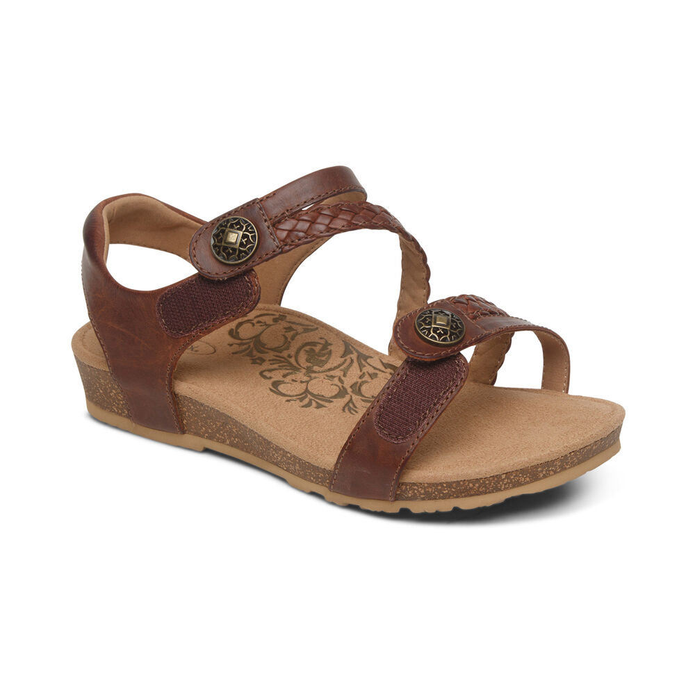 Aetrex Women's Jillian Braided Quarter Strap Sandals - Walnut | USA ZIN7WEG